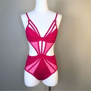 Kopper & Zink hot pink fuchsia one piece bondage sheer swimsuit